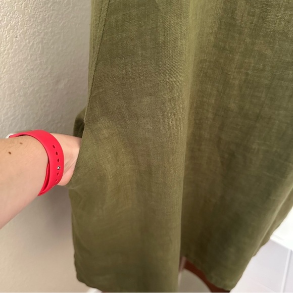 Cut Loose Linen Blend Mixed Media Lagenlook Army Green Midi Dress Size L - Picture 4 of 13